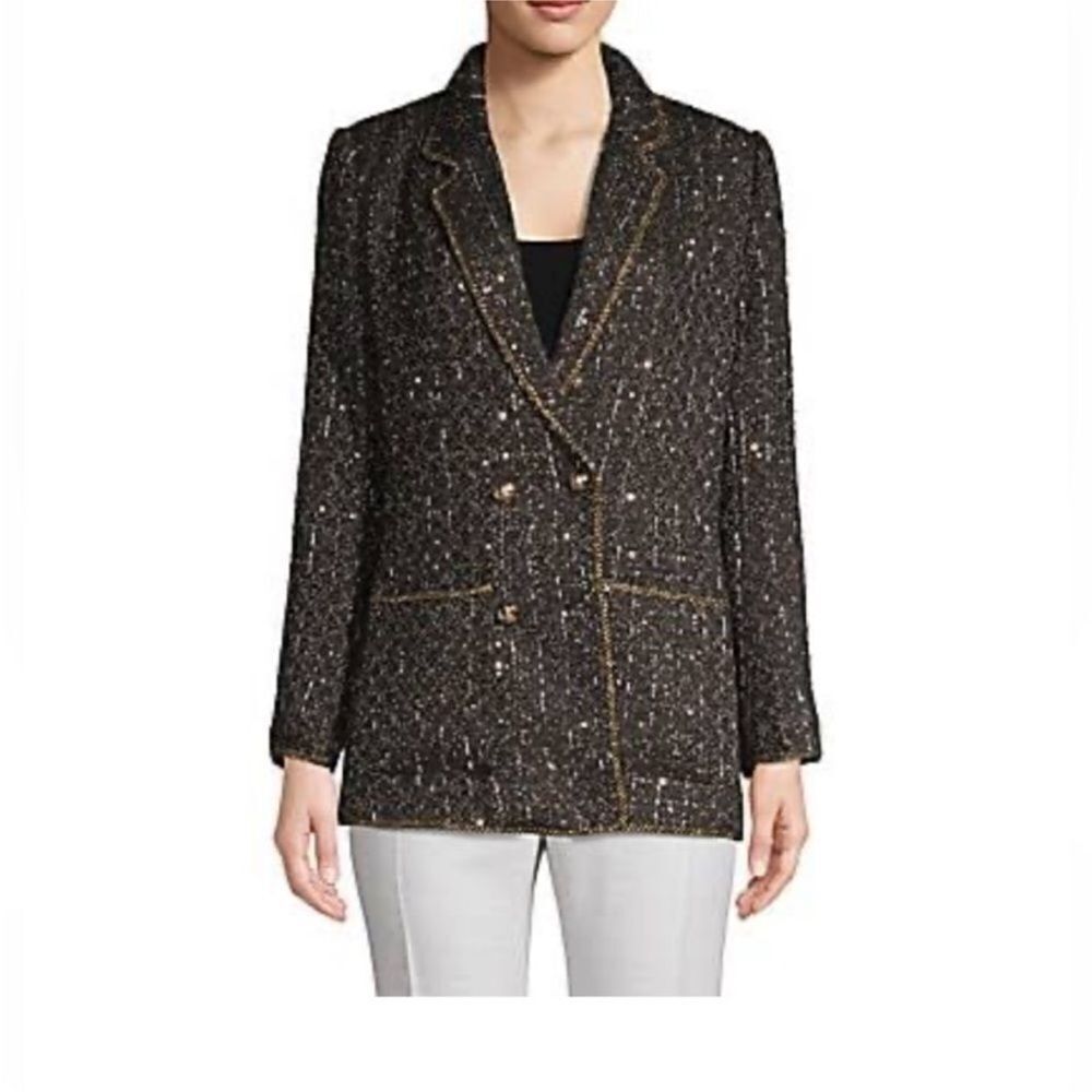 Dolce Cabo Black Tweed Blazer with Gold Accents, S